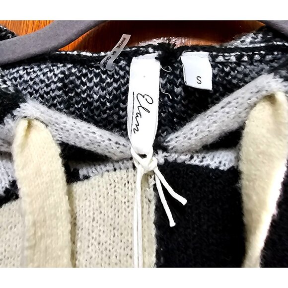 Elan Womens S Two-Tone Black & White Hooded Sweater With Leopard Print Detail Ac - Picture 2 of 8